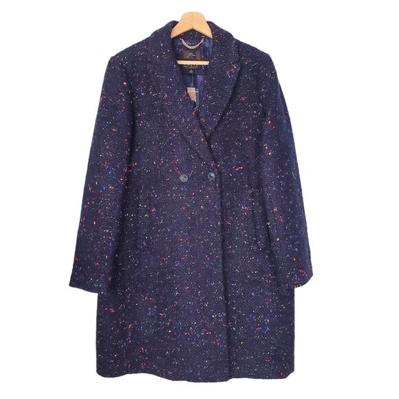 J. Crew Nalya Daphne Italian Tweed Topcoat Navy Black Jungle H2076 Size US 14 - Picture 1 of 11
